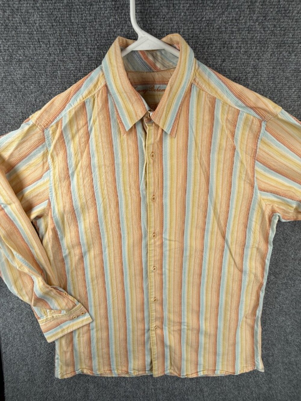 Tommy Bahama Striped Orange Yellow Blue Colorful Long Sleeve Medium Tencel Blend